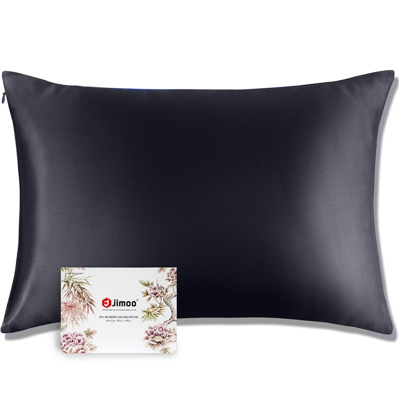 J JIMOO 100% Mulberry Silk Pillowcase for Hair and Skin, Both Sides 19 Momme Pure Natural Silk Pillowcases Soft Breathable King 20''Ã—36'', Dark Grey 1 Pack - Image 1